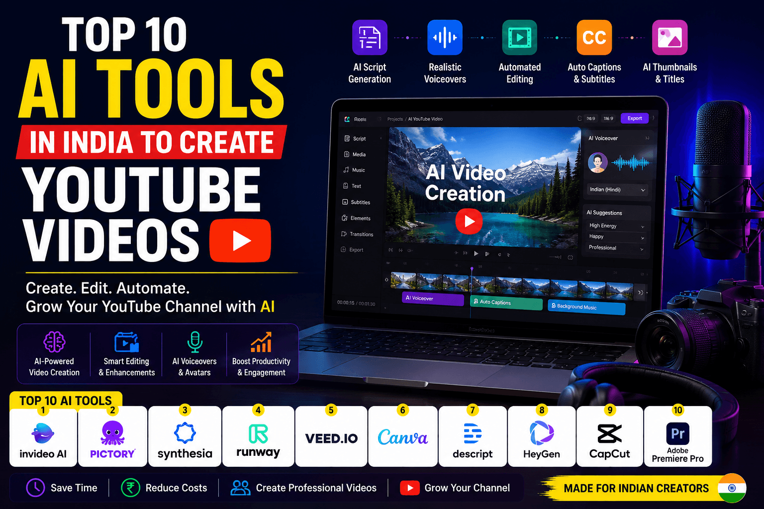 Create YouTube Videos with AI – Top 10 AI Tools in India