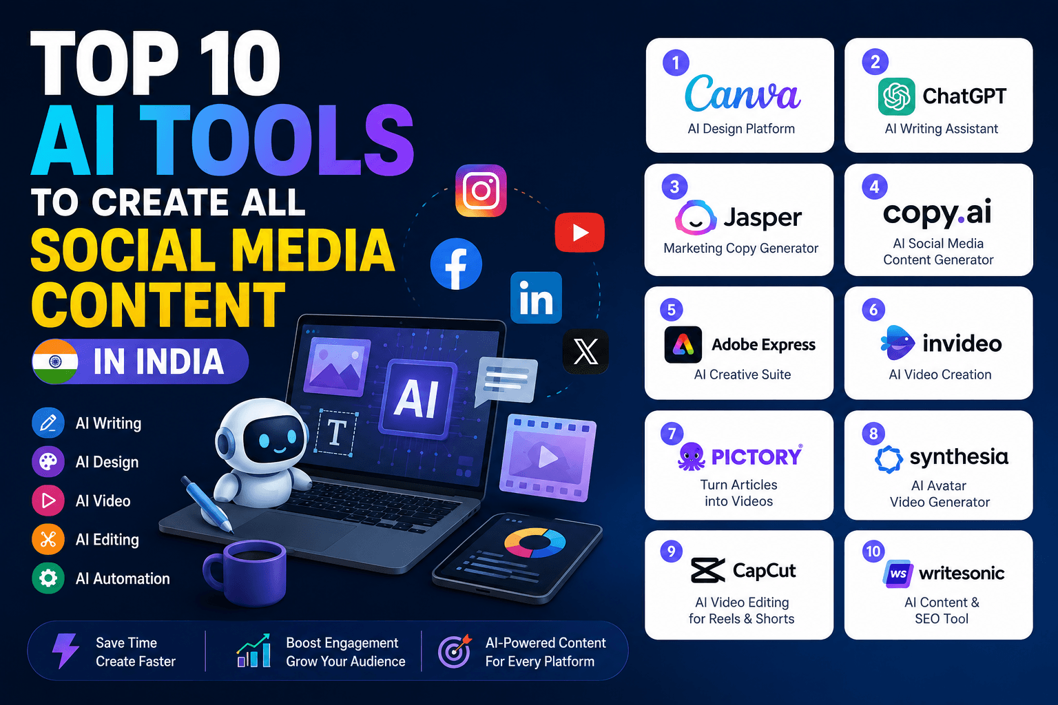 Top 10 AI Tools to Create All Social Media Content in India