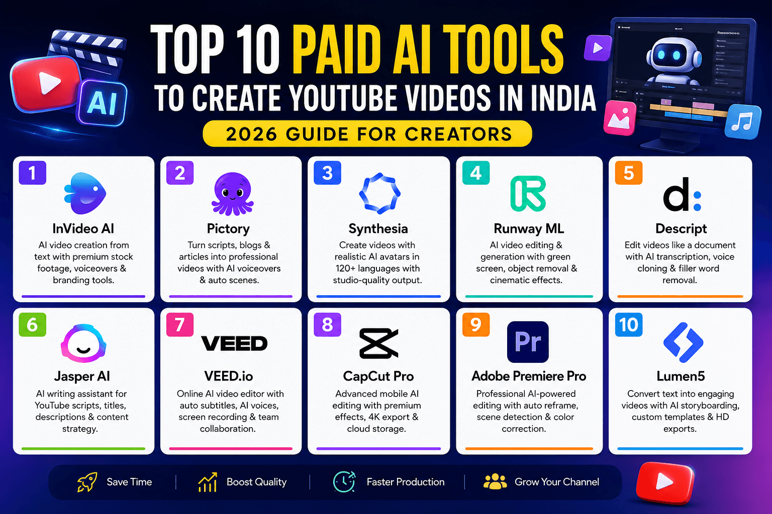 Top 10 Paid AI Tools to Create YouTube Videos in India